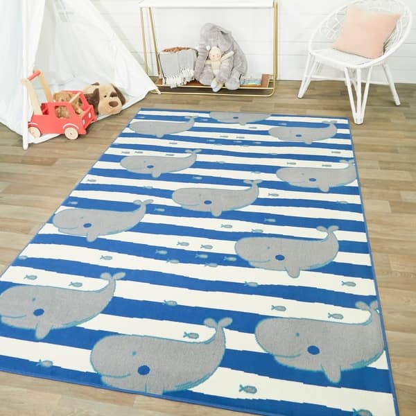 slide 2 of 16, Mod-Tod Wonderful Whale Kids Rug 3'11" x 5'7" - Grey