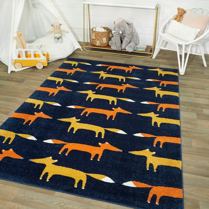 Mod-Tod Happy Fox Kids Area Rug - 3'11" x 5'7" - Blue - Rectangle