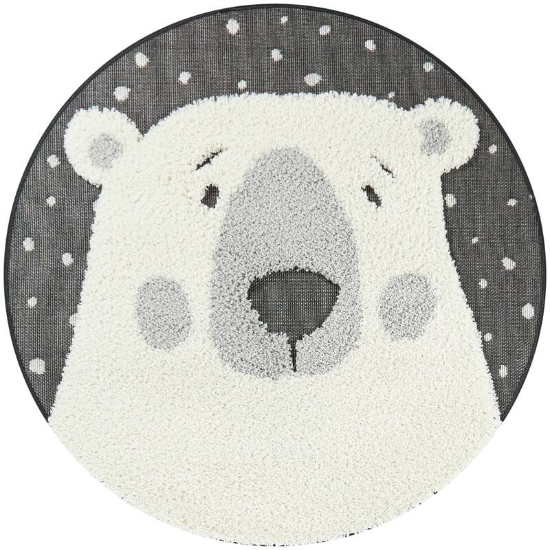 Mod-Tod Polar Bear Round Shag Kids Rug Animal Theme