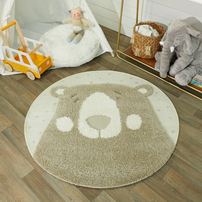 Mod-Tod Polar Bear Round Shag Kids Rug Animal Theme