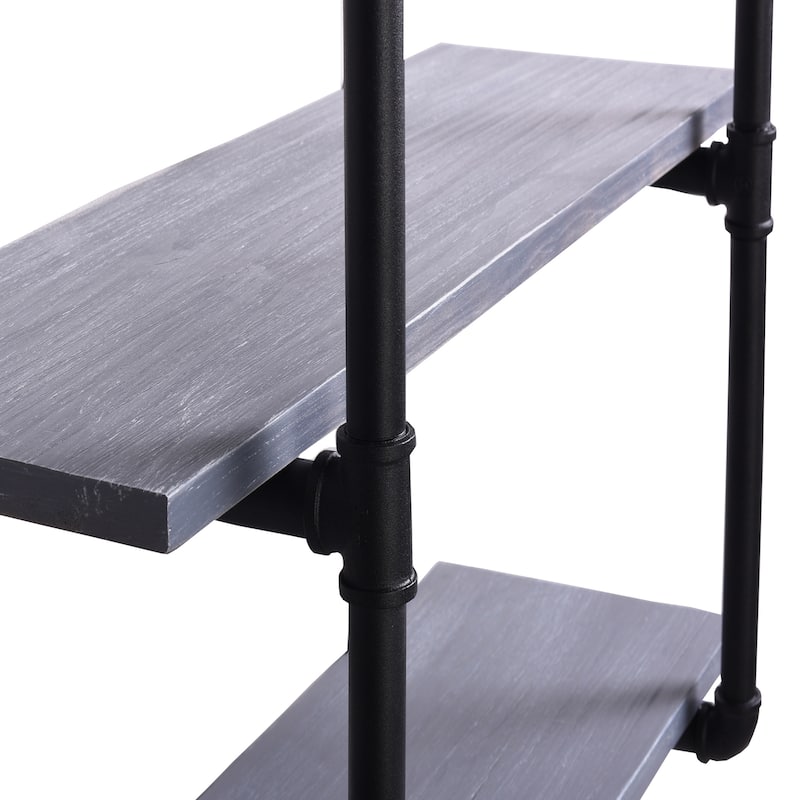 Carbon Loft Foronjy Black Pipe 2-level Weathered Grey Floating Wooden Bookshelves