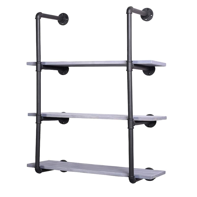 Carbon Loft Foronjy 3-shelf Black Pipe / Weathered Grey Wood Floating Bookcase
