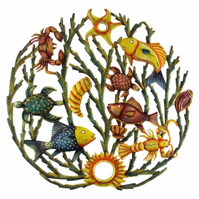 Porch & Den Hand-painted Sea Life/ Coral Recycled Metal Wall Art (Haiti)