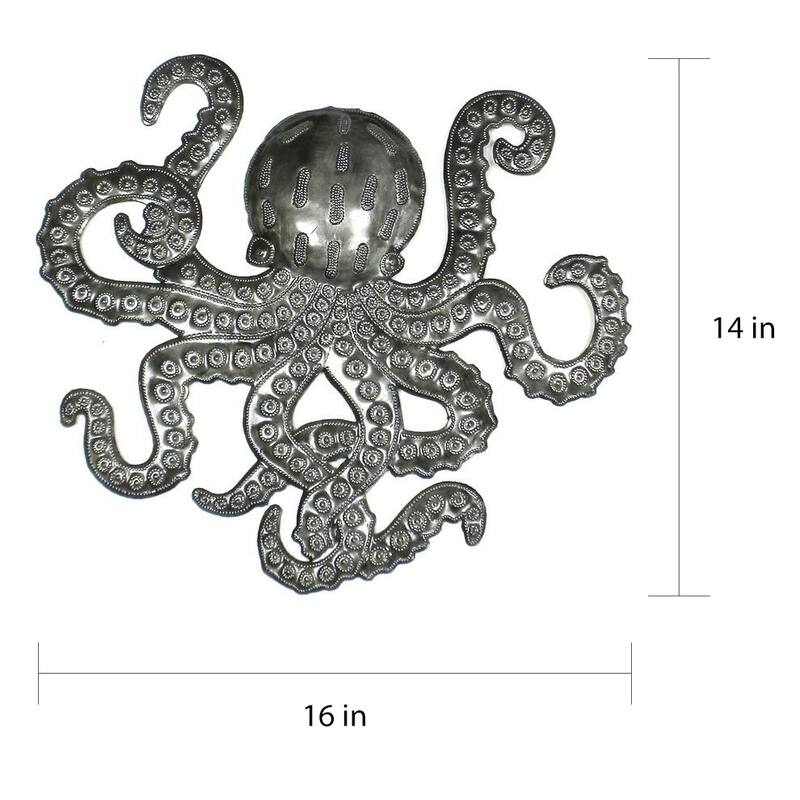 The Curated Nomad 16-inch Embossed Octopus Recycled Metal Haitian Wall Art