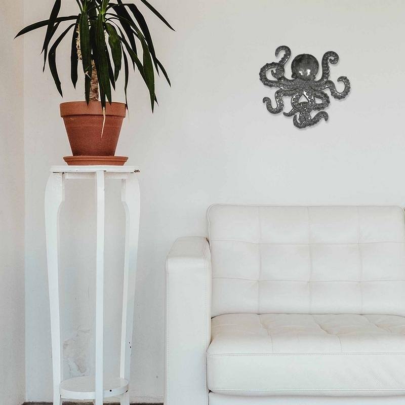 The Curated Nomad 16-inch Embossed Octopus Recycled Metal Haitian Wall Art