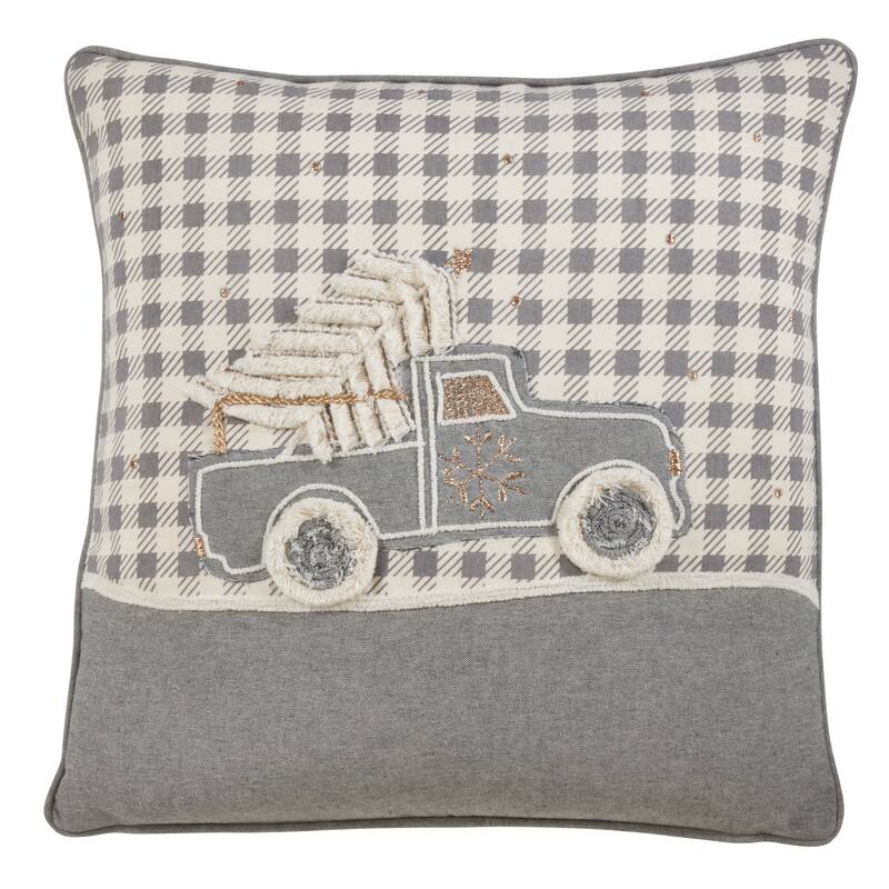 Cotton Pillow With Christmas Truck Design - Polyester