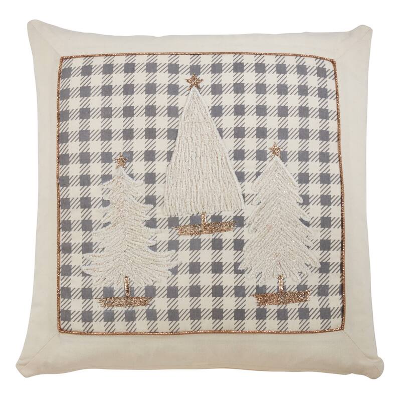 Plaid Pillow With Christmas Trees Design