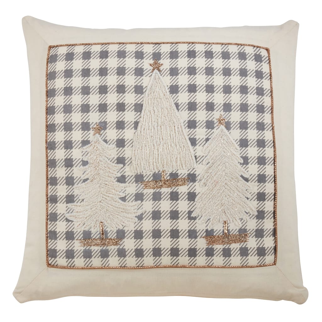 Plaid Pillow With Christmas Trees Design