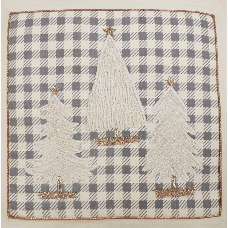Plaid Pillow With Christmas Trees Design
