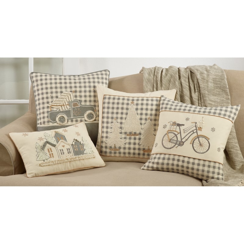 Plaid Pillow With Christmas Trees Design