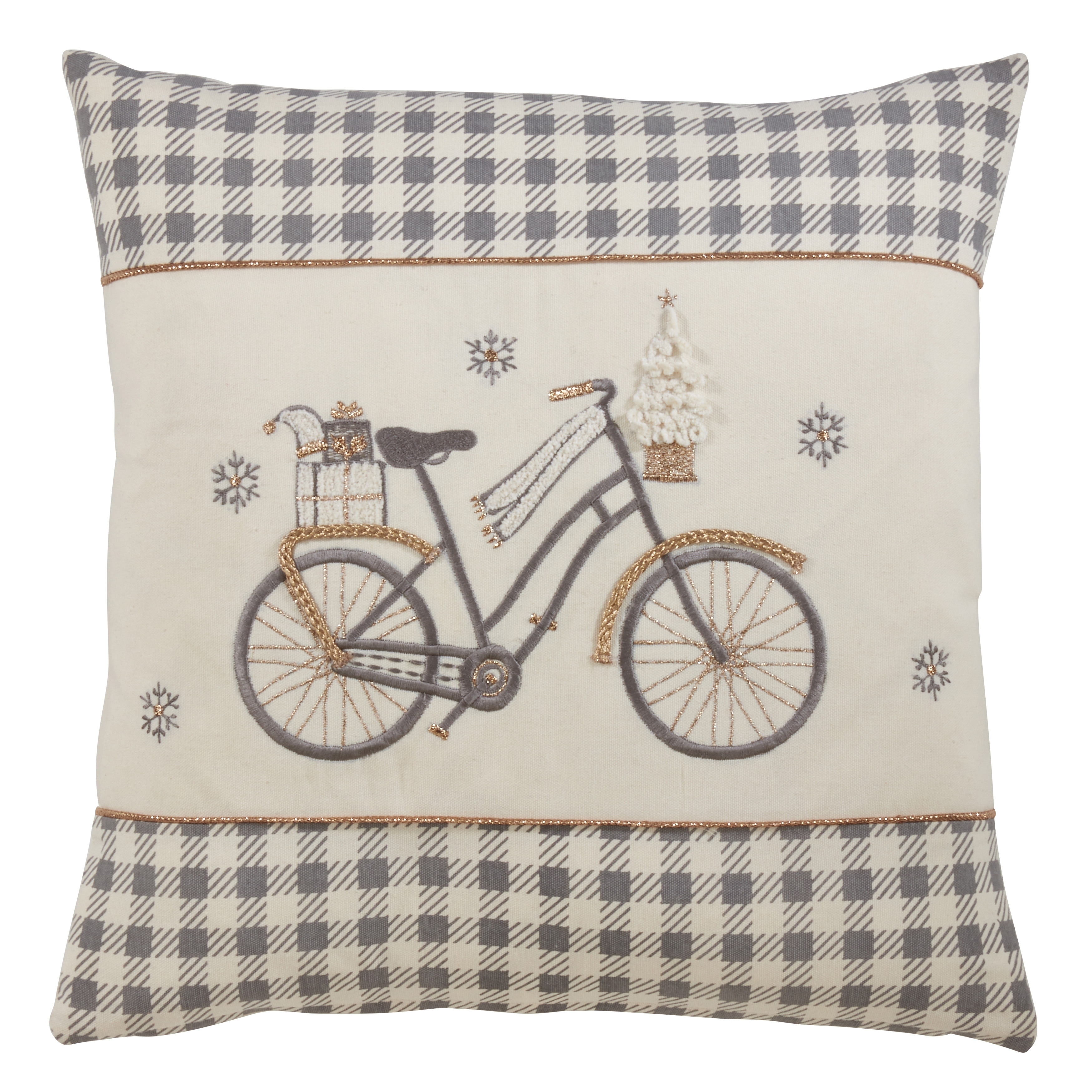 Saro Lifestyle Plaid Pillow With Christmas Bicycle Design
