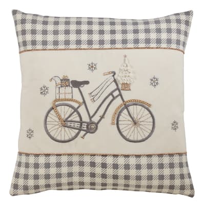 Plaid Pillow With Christmas Bicycle Design