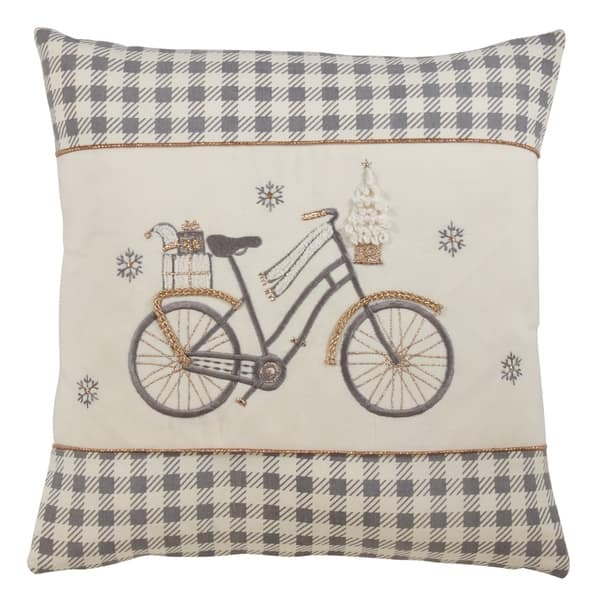 slide 2 of 4, Plaid Pillow With Christmas Bicycle Design
