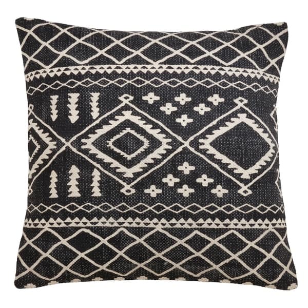 Medium Lumbar Pillow Cover - Black & White Triangle Mudcloth No.1