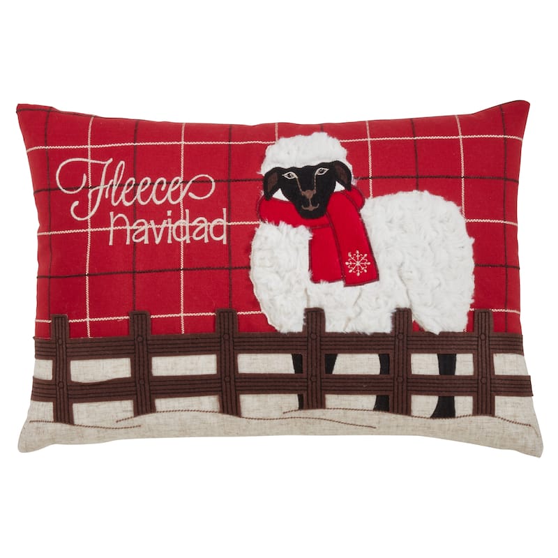 Plaid Christmas Pillow With Sheep Design - 13 x 20 - Feather Down