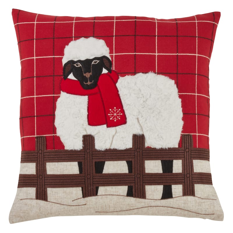Plaid Christmas Pillow With Sheep Design - 18 x 18 - Cover Only