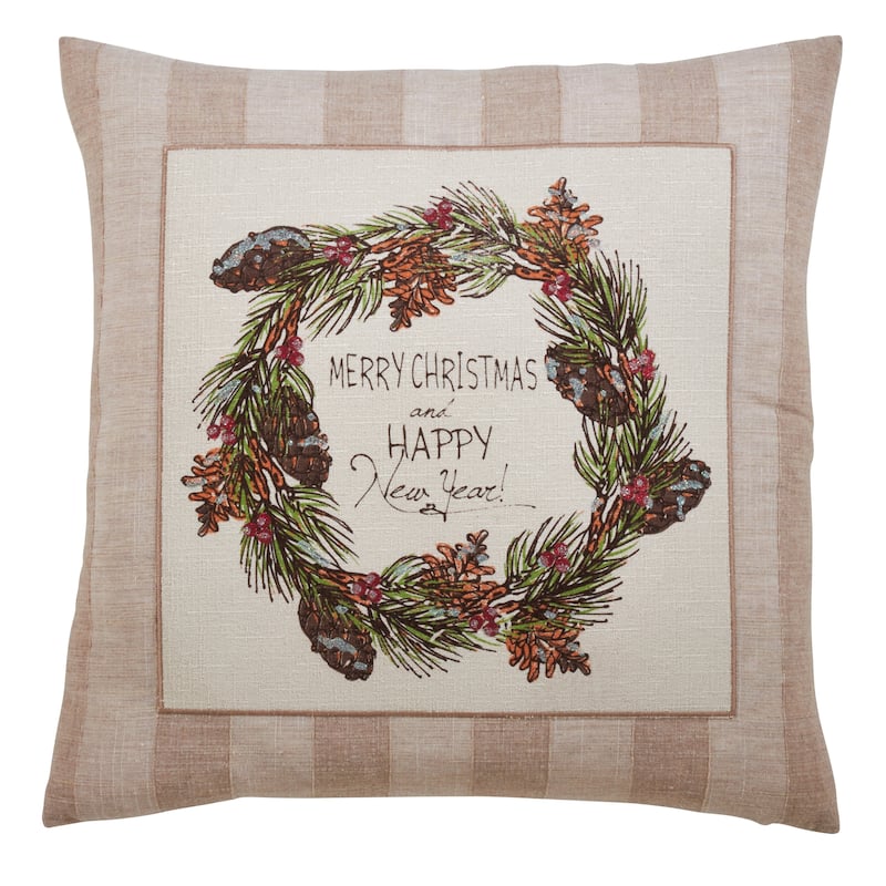 Throw Pillow With Merry Christmas & Happy New Year Design - 17 x 17 - Feather Down