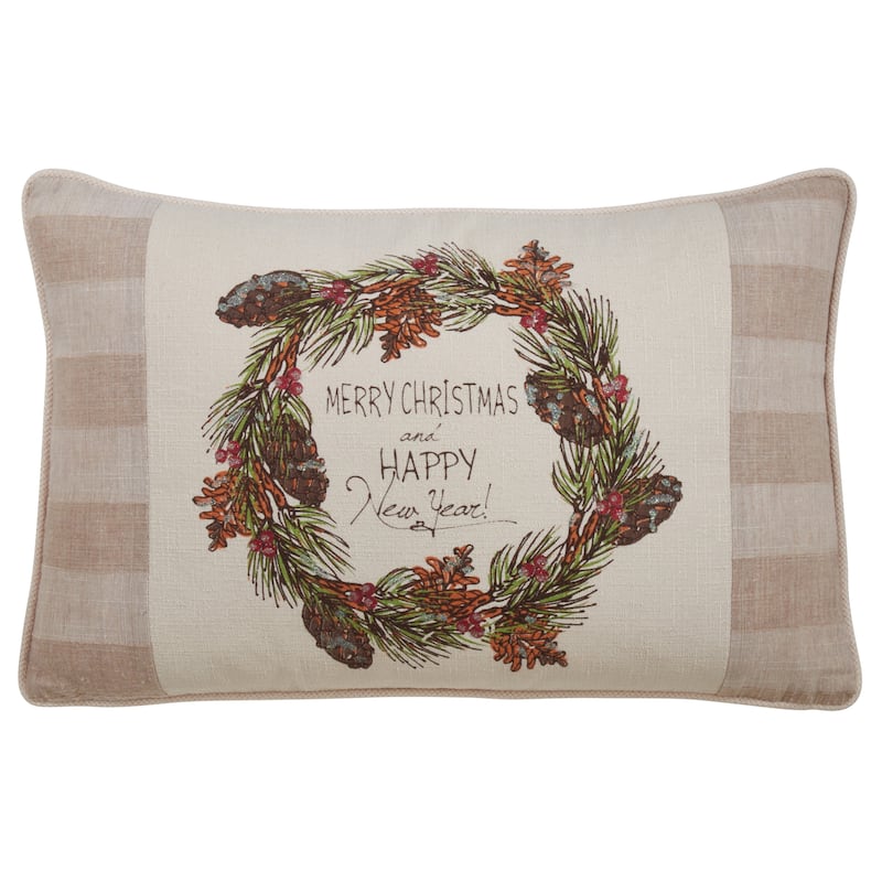 Throw Pillow With Merry Christmas & Happy New Year Design - 13 x 20 - Feather Down