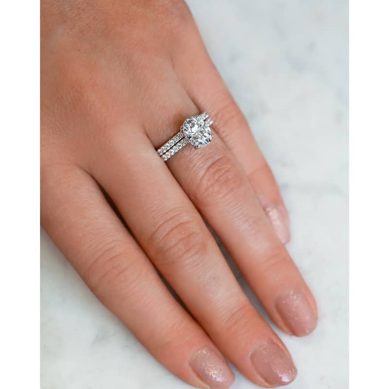 Annello by Kobelli 14k Gold 2.1ct Oval Moissanite and 4/5ct Diamond Drop Halo Comfort Fit Bridal Set (GH/VS, GH/I).