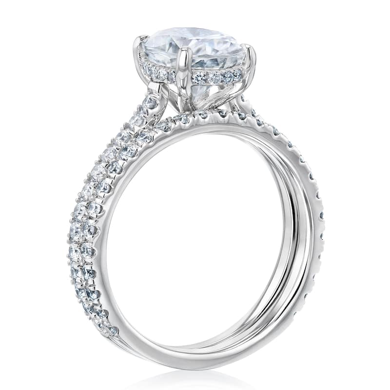 Annello by Kobelli 14k Gold 2.1ct Oval Moissanite and 4/5ct Diamond Drop Halo Comfort Fit Bridal Set (GH/VS, GH/I).