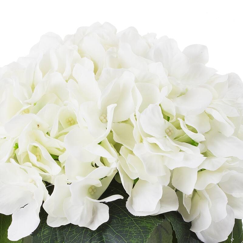 Enova Home Artificial Cream Silk Hydrangea Fake Flowers Arrangement in Clear Glass Vase with Faux Water for Home Decoration