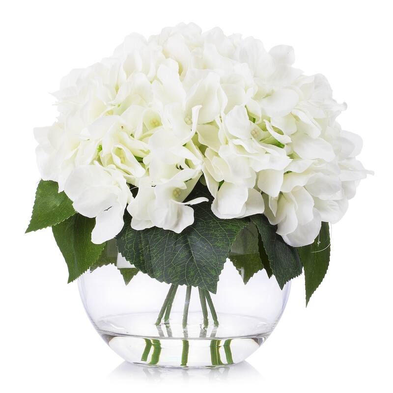 Enova Home Artificial Cream Silk Hydrangea Fake Flowers Arrangement in