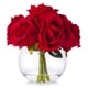 preview thumbnail 1 of 4, Enova Home Artificial 7 Heads Large Silk Roses Fake Flowers Arrangement in Clear Glass Vase with Faux Water for Home Decoration Red