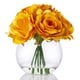 preview thumbnail 4 of 4, Enova Home Artificial 7 Heads Large Silk Roses Fake Flowers Arrangement in Clear Glass Vase with Faux Water for Home Decoration Yellow