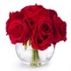preview thumbnail 2 of 4, Enova Home Artificial 7 Heads Large Silk Roses Fake Flowers Arrangement in Clear Glass Vase with Faux Water for Home Decoration