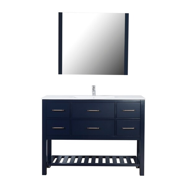 Santa Monica 48" Freestanding Vanity with Ceramic Top in Navy