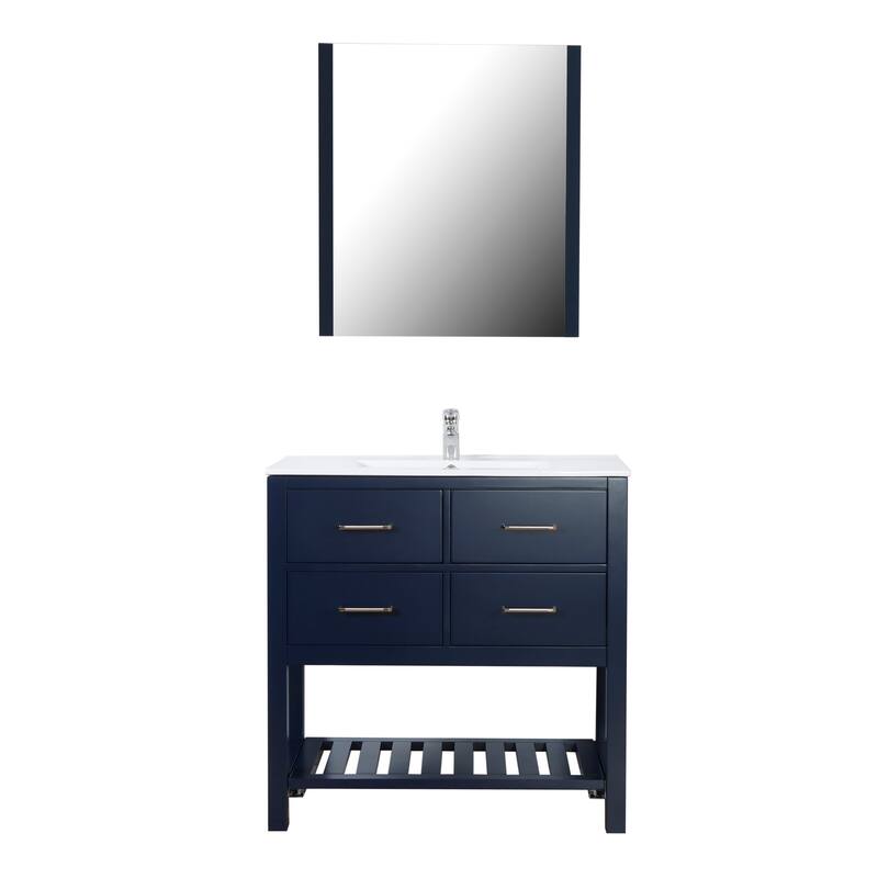 Santa Monica 36" Freestanding Vanity with Ceramic Top in Navy