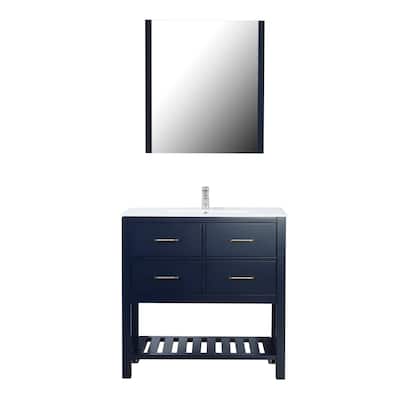 Santa Monica 36" Freestanding Vanity with Ceramic Top in Navy