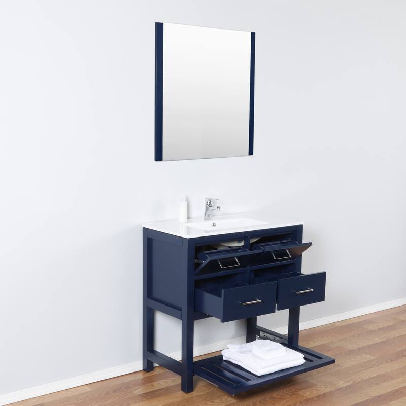 Santa Monica 36" Freestanding Vanity with Ceramic Top in Navy