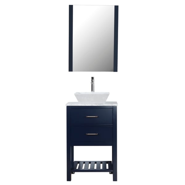 Santa Monica 24" Freestanding Vanity with White Marble Top and Marble Basin in Navy