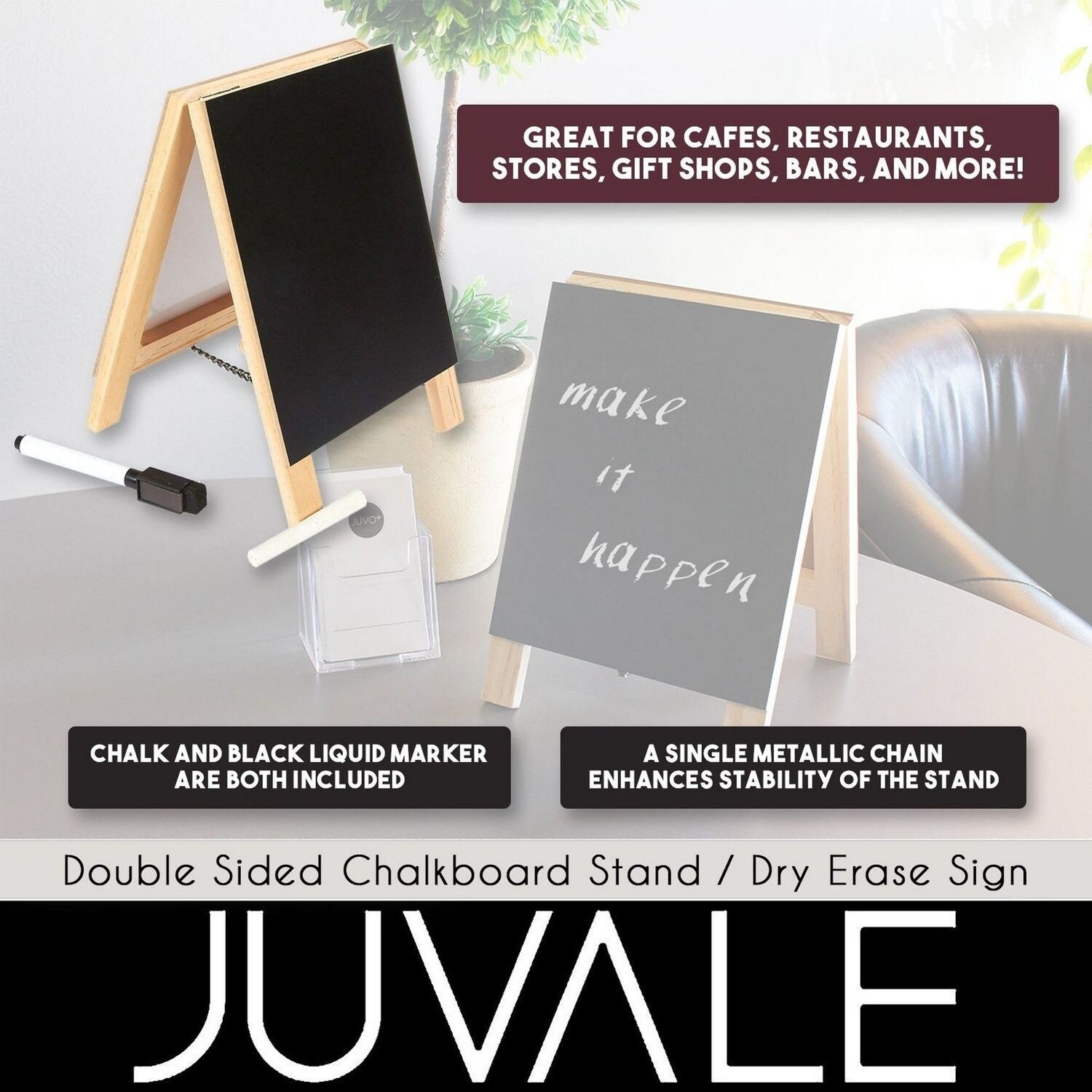 Juvale Double Sided Chalkboard Stand / Dry Erase Sign - Dual Wooden Chalkboard Easel & White Board Sign Stand - for Cafes, Restaurants