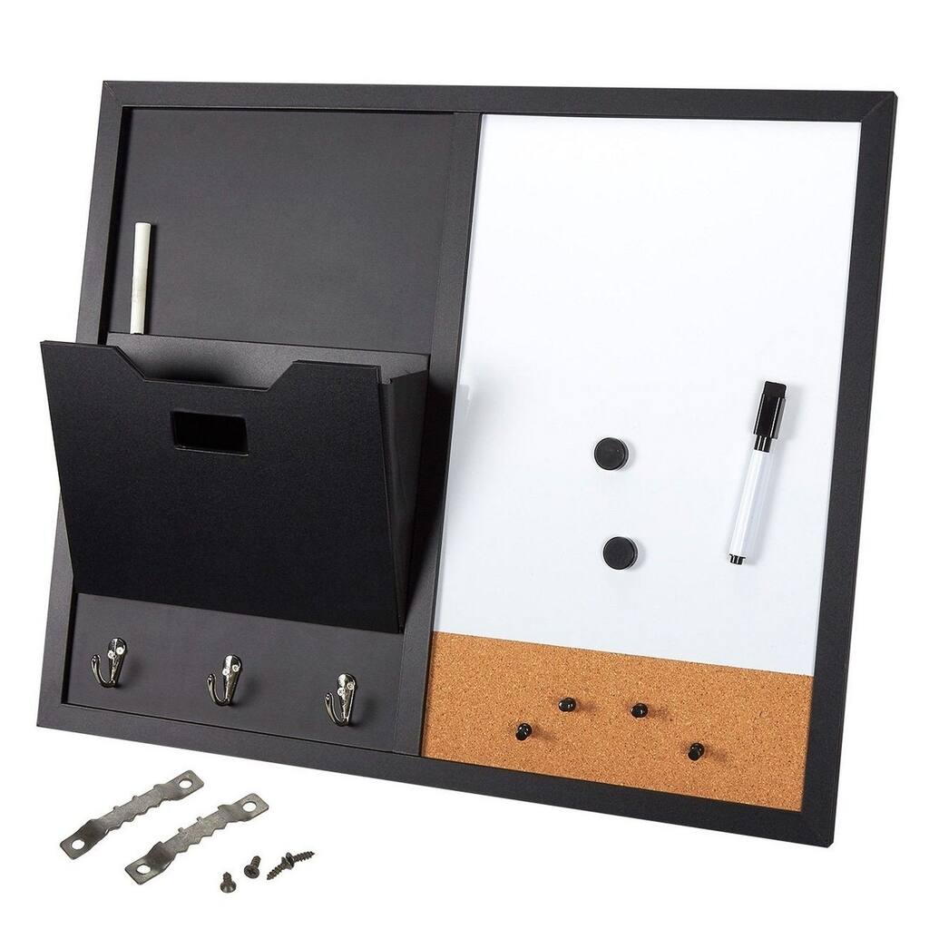 Message Center Bulletin Board - Magnetic Message Board Wall Organizer with Hooks