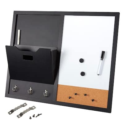 Message Center Bulletin Board - Magnetic Message Board Wall Organizer with Hooks