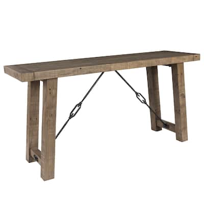Handcrafted Reclaimed Wood Console Table with Grains, Weathered Gray