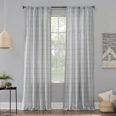 No. 918 Castille Farmhouse Plaid Linen Semi-Sheer Rod Pocket Curtain Panel, Single Panel