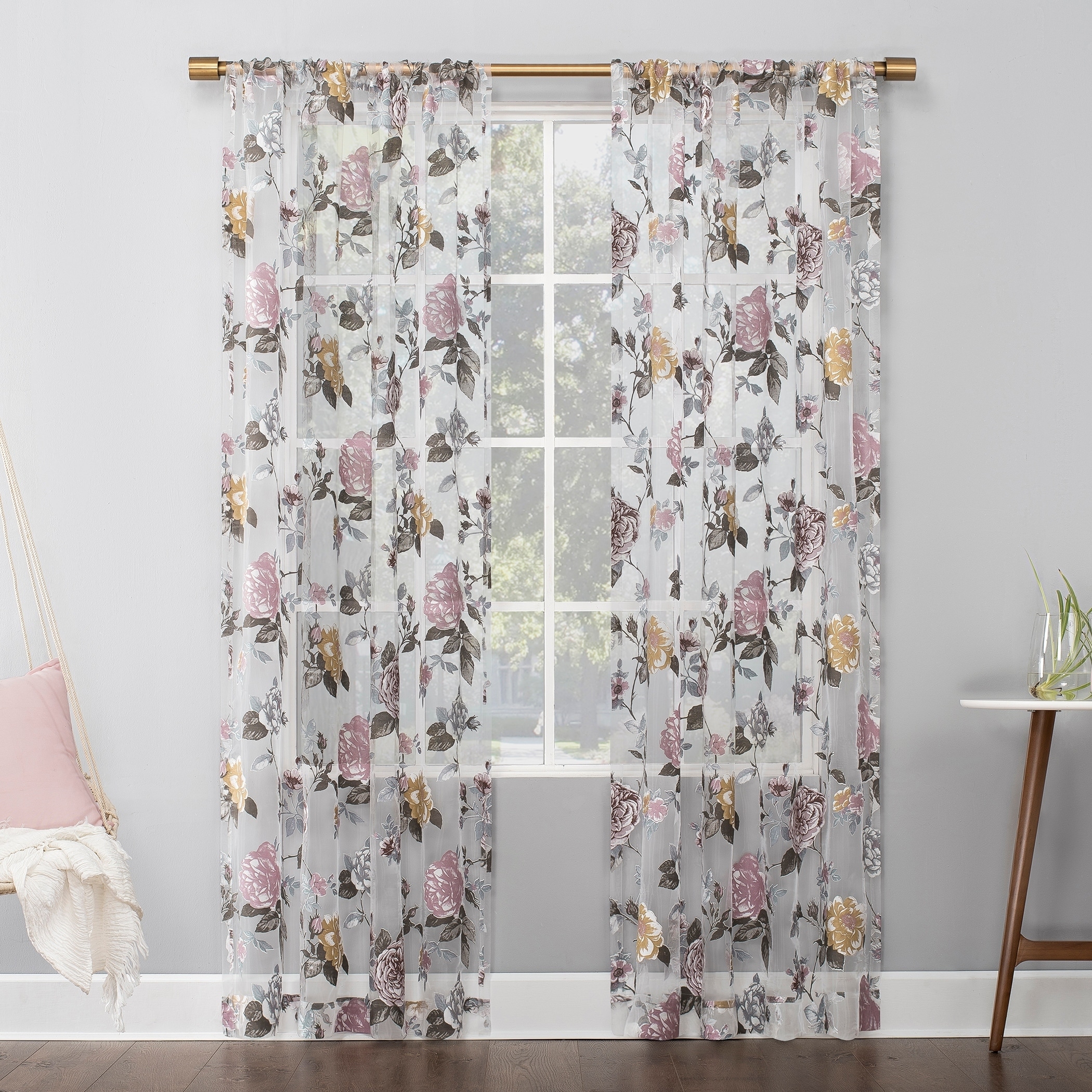 No 918 Garden Floral Burnout Semi Sheer Rod Pocket Curtain Panel Overstock 29826469