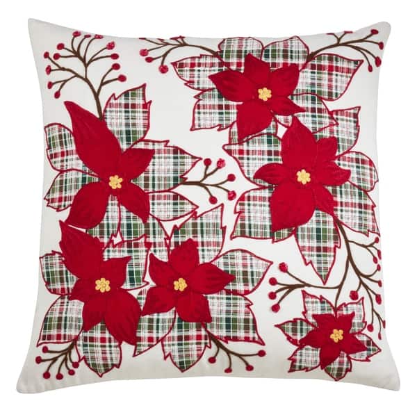 slide 2 of 4, Plaid Poinsettia Throw Pillow. Cover Only