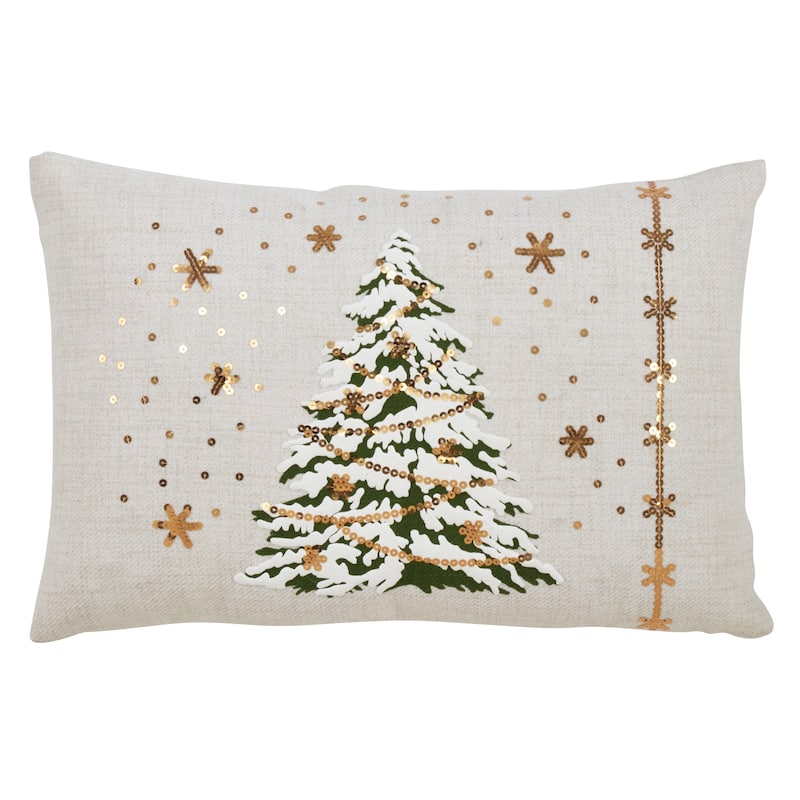 Christmas Tree Throw Pillow With LED Lights - 13 x 20 - Feather Down - White