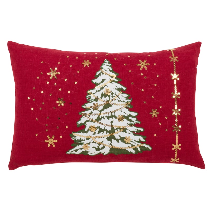 Christmas Tree Throw Pillow With LED Lights - 13 x 20 - Cover Only - Red
