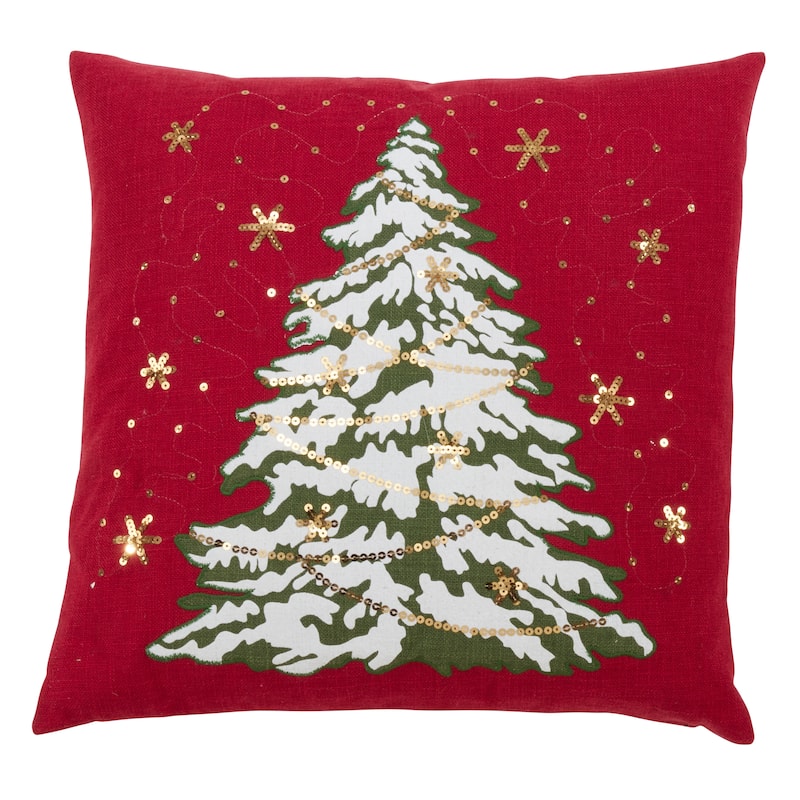 Christmas Tree Throw Pillow With LED Lights - 18 x 18 - Polyester - Red