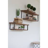 Set of 2 Recycled Wood and Metal Shelves