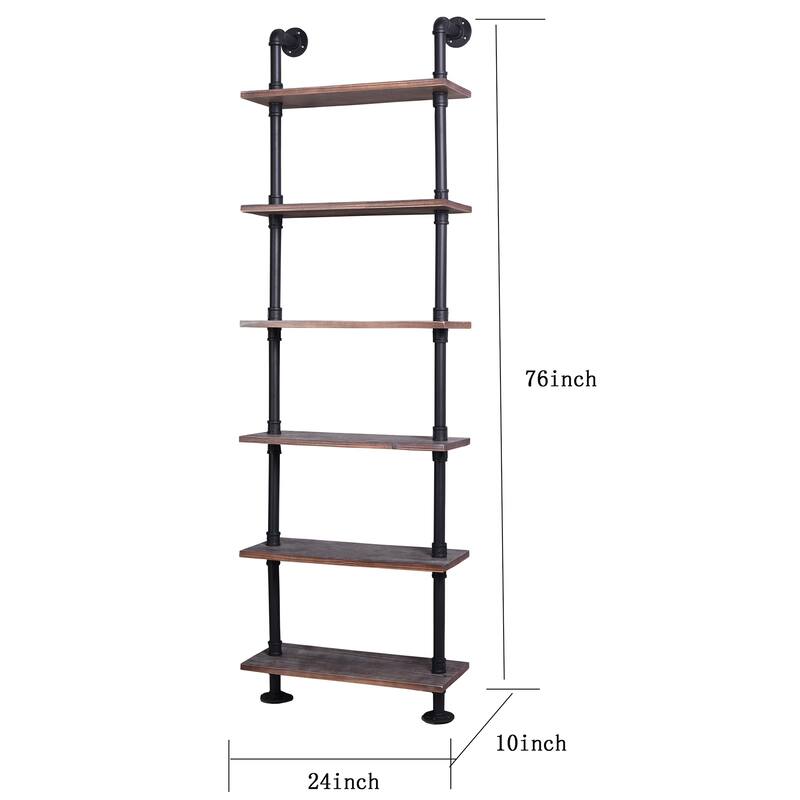 Emitt Tall Bookshelf Black Pipe Frame with Weathered Maple Shelves