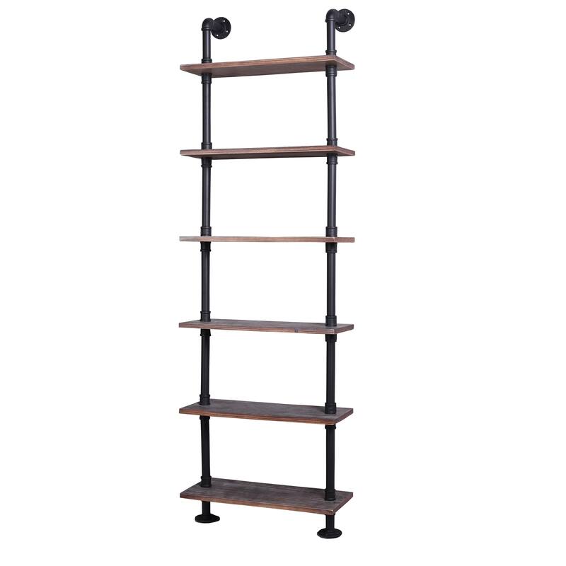Emitt Tall Bookshelf Black Pipe Frame with Weathered Maple Shelves