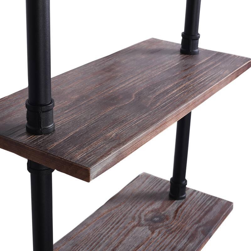 Emitt Tall Bookshelf Black Pipe Frame with Weathered Maple Shelves