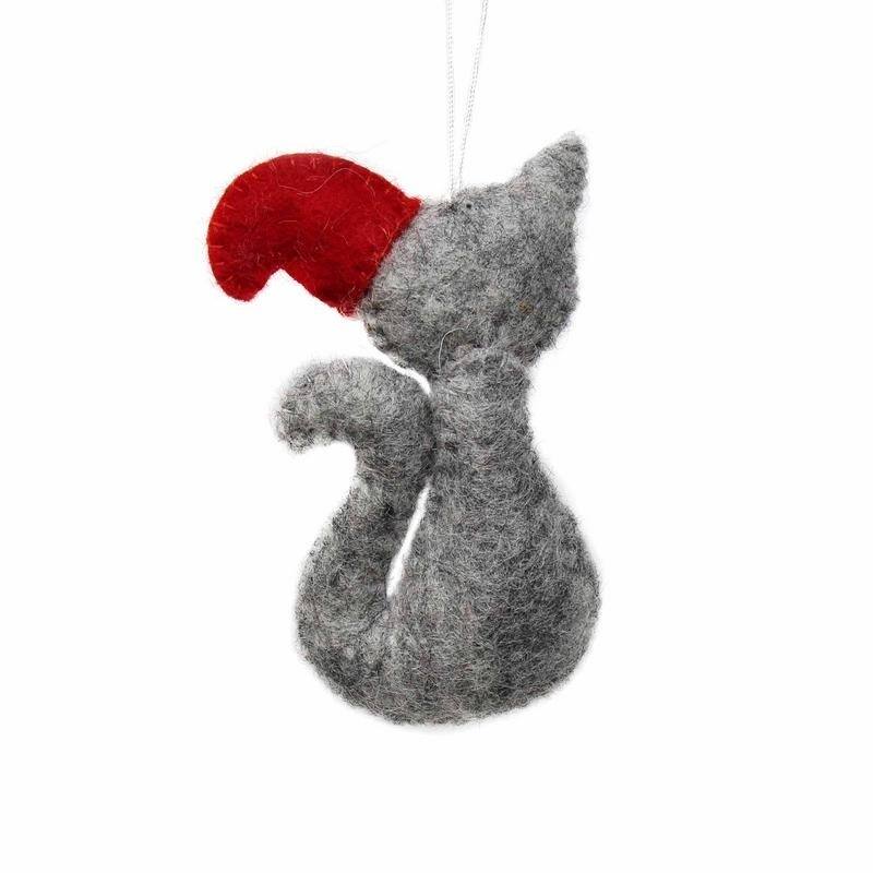 Handmade Felted Wool Christmas Ornament, Cat