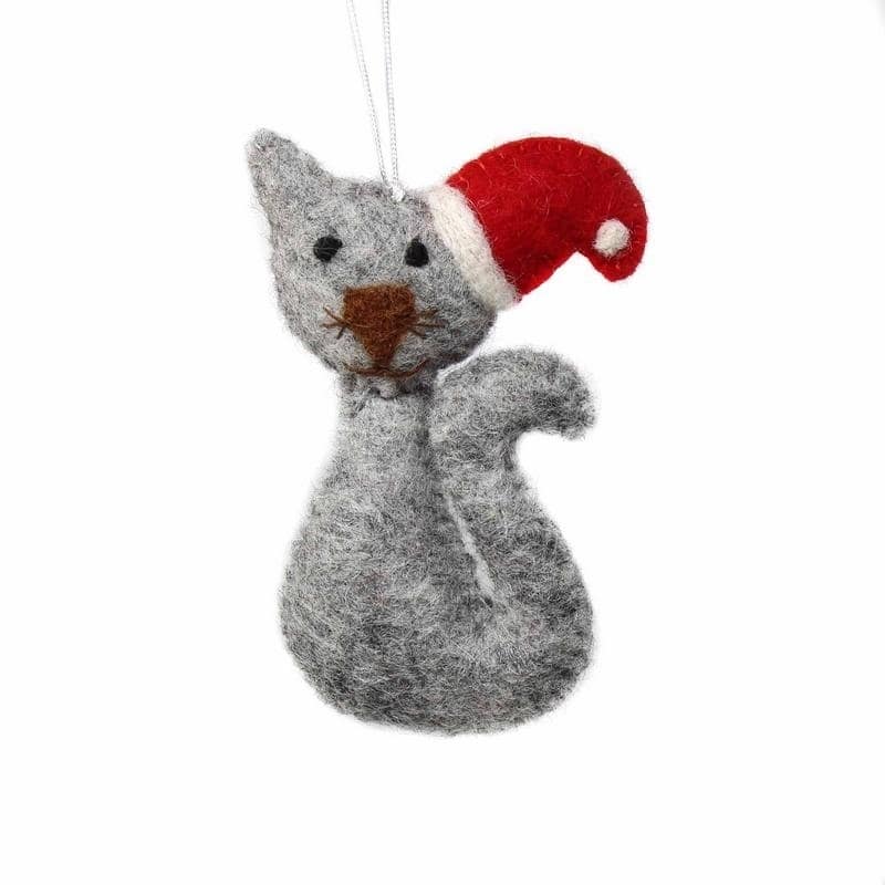 Handmade Felted Wool Christmas Ornament, Cat